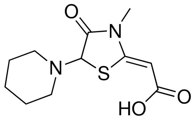 (2Z)-[3-methyl-4-oxo-5-(1-piperidinyl)-1,3-thiazolidin-2-ylidene]ethanoic acid