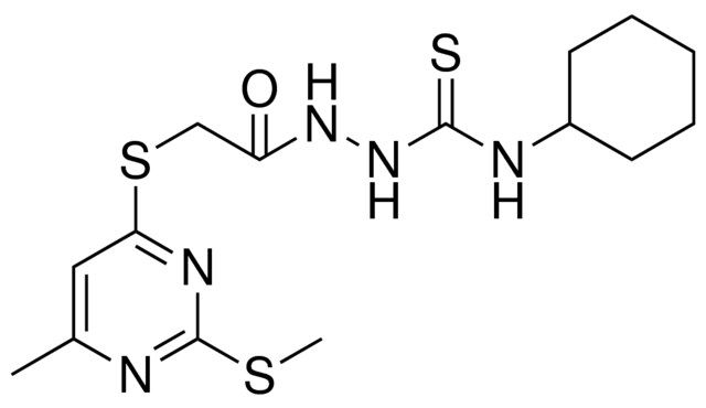 N-CYCLOHEXYL-2-({[6-METHYL-2-(METHYLSULFANYL)-4-PYRIMIDINYL]SULFANYL}ACETYL)HYDRAZINECARBOTHIOAMIDE