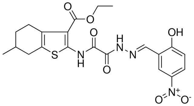 ETHYL 2-{[[(2E)-2-(2-HYDROXY-5-NITROBENZYLIDENE)HYDRAZINO](OXO)ACETYL]AMINO}-6-METHYL-4,5,6,7-TETRAHYDRO-1-BENZOTHIOPHENE-3-CARBOXYLATE