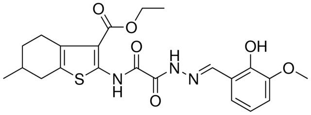 ETHYL 2-{[[(2E)-2-(2-HYDROXY-3-METHOXYBENZYLIDENE)HYDRAZINO](OXO)ACETYL]AMINO}-6-METHYL-4,5,6,7-TETRAHYDRO-1-BENZOTHIOPHENE-3-CARBOXYLATE