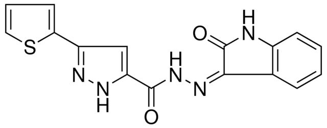 N'-[(3Z)-2-OXO-1,2-DIHYDRO-3H-INDOL-3-YLIDENE]-3-(2-THIENYL)-1H-PYRAZOLE-5-CARBOHYDRAZIDE