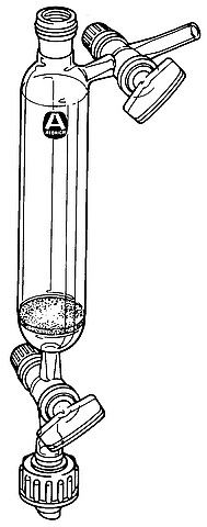Filter funnel with drip-tip and two glass stopcocks, one on side-arm