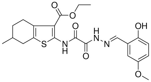 ETHYL 2-{[[(2E)-2-(2-HYDROXY-5-METHOXYBENZYLIDENE)HYDRAZINO](OXO)ACETYL]AMINO}-6-METHYL-4,5,6,7-TETRAHYDRO-1-BENZOTHIOPHENE-3-CARBOXYLATE