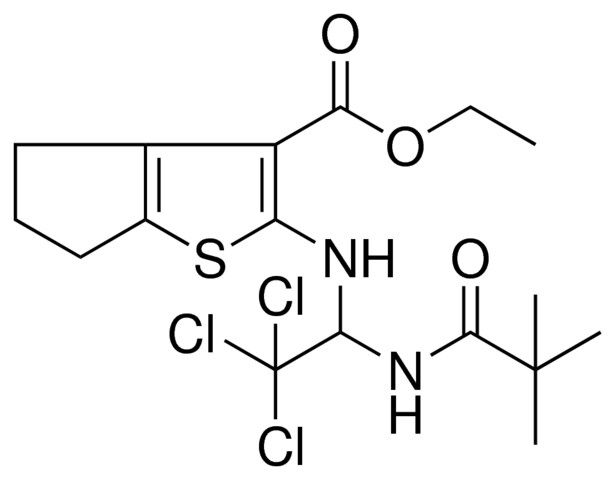 ETHYL 2-({2,2,2-TRICHLORO-1-[(2,2-DIMETHYLPROPANOYL)AMINO]ETHYL}AMINO)-5,6-DIHYDRO-4H-CYCLOPENTA[B]THIOPHENE-3-CARBOXYLATE