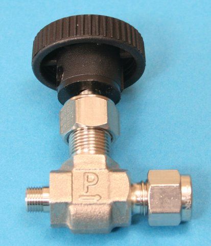 Lecture-bottle control valve with compression fitting
