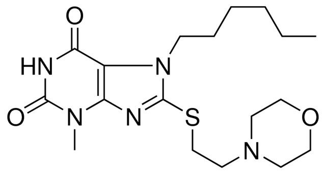 7-HEXYL-3-ME-8-((2-(4-MORPHOLINYL)ETHYL)THIO)-3,7-DIHYDRO-1H-PURINE-2,6-DIONE
