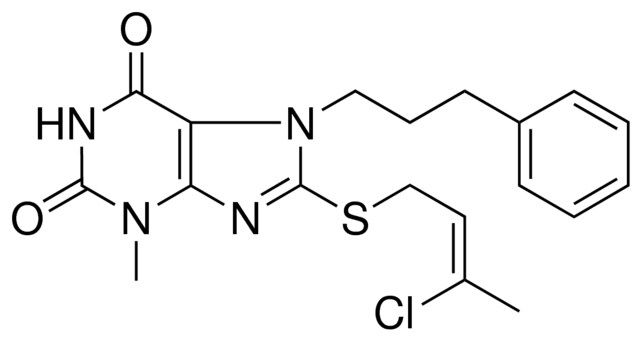 8-(3-CL-BUT-2-ENYLSULFANYL)-3-ME-7-(3-PH-PROPYL)-3,7-DIHYDRO-PURINE-2,6-DIONE