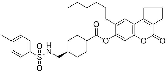8-HEXYL-4-OXO-1,2,3,4-TETRAHYDROCYCLOPENTA[C]CHROMEN-7-YL 4-({[(4-METHYLPHENYL)SULFONYL]AMINO}METHYL)CYCLOHEXANECARBOXYLATE