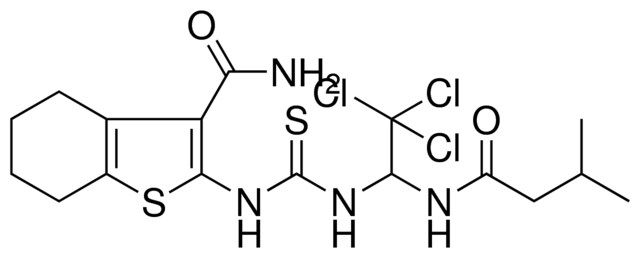 2-{[({2,2,2-TRICHLORO-1-[(3-METHYLBUTANOYL)AMINO]ETHYL}AMINO)CARBOTHIOYL]AMINO}-4,5,6,7-TETRAHYDRO-1-BENZOTHIOPHENE-3-CARBOXAMIDE