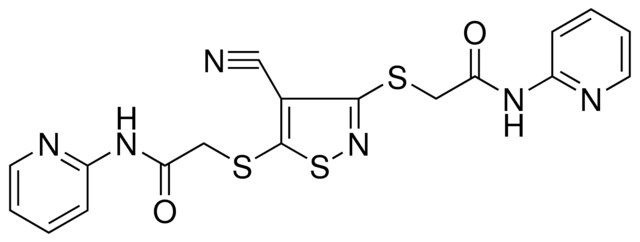 2-[(4-CYANO-3-{[2-OXO-2-(2-PYRIDINYLAMINO)ETHYL]SULFANYL}-5-ISOTHIAZOLYL)SULFANYL]-N-(2-PYRIDINYL)ACETAMIDE