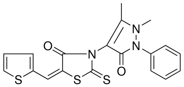(5E)-3-(1,5-DIMETHYL-3-OXO-2-PHENYL-2,3-DIHYDRO-1H-PYRAZOL-4-YL)-5-(2-THIENYLMETHYLENE)-2-THIOXO-1,3-THIAZOLIDIN-4-ONE
