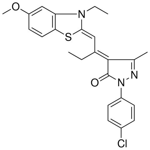 (4E)-2-(4-CHLOROPHENYL)-4-{1-[(Z)-(3-ETHYL-5-METHOXY-1,3-BENZOTHIAZOL-2(3H)-YLIDENE)METHYL]PROPYLIDENE}-5-METHYL-2,4-DIHYDRO-3H-PYRAZOL-3-ONE