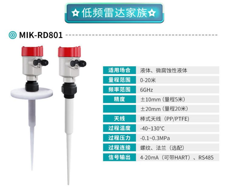 米科MIK-RD801智能低频雷达液位计参数表