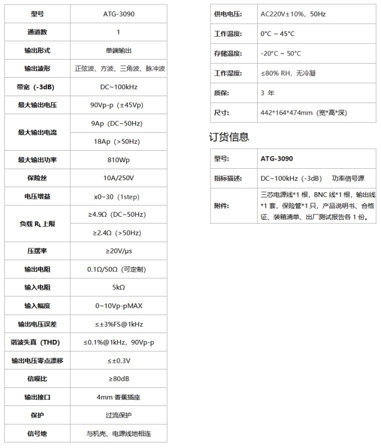 ATG-3090功率信号源规格参数