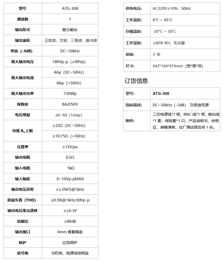 ATG-308功率信号源规格参数