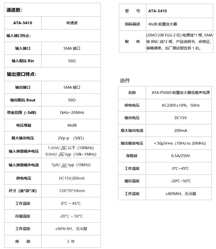 ATA-5410前置微小信号放大器规格参数