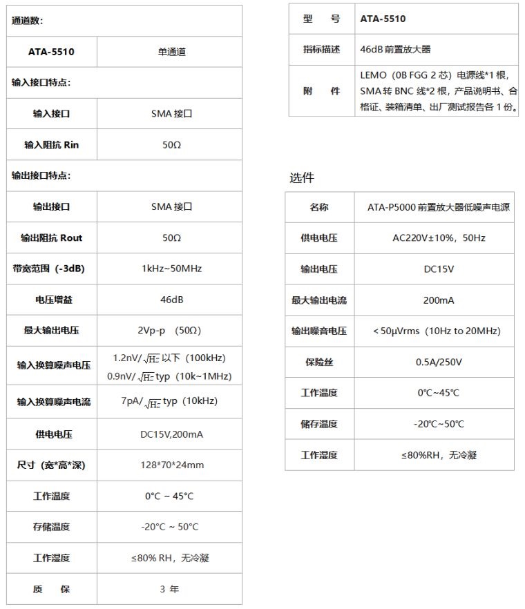 ATA-5510前置微小信号放大器规格参数