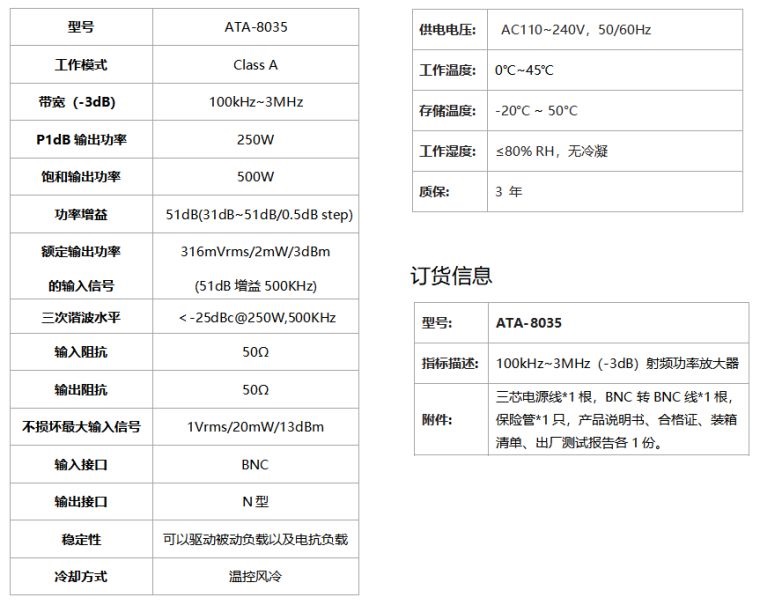 ATA-8035射频功率放大器规格参数