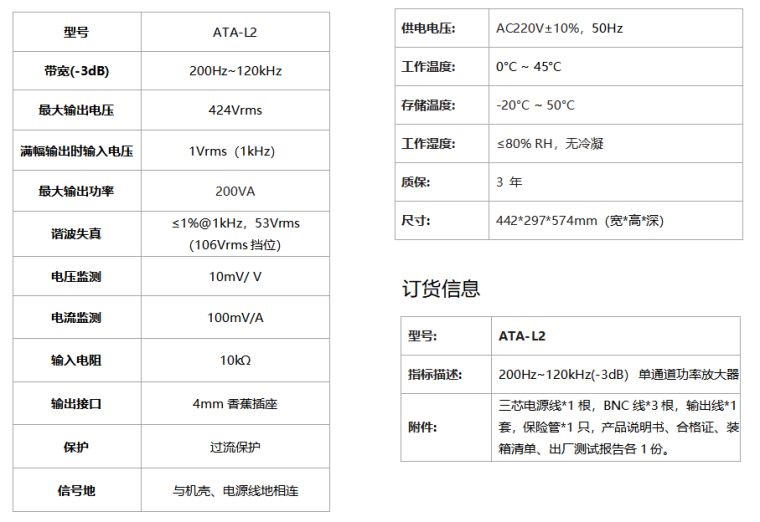 ATA-L2水声功率放大器规格参数