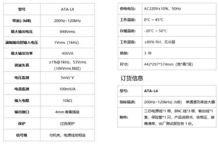 ATA-L4水声功率放大器规格参数