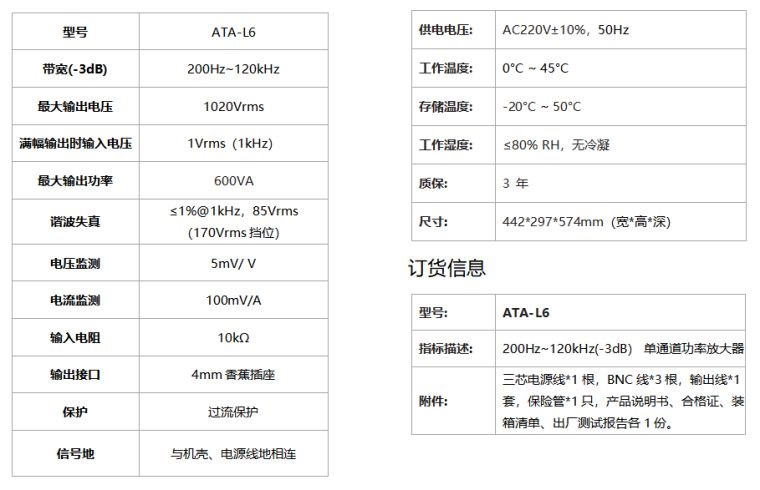 ATA-L6水声功率放大器规格参数