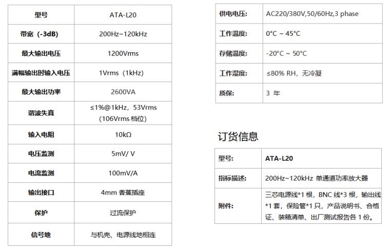 ATA-L20水声功率放大器规格参数