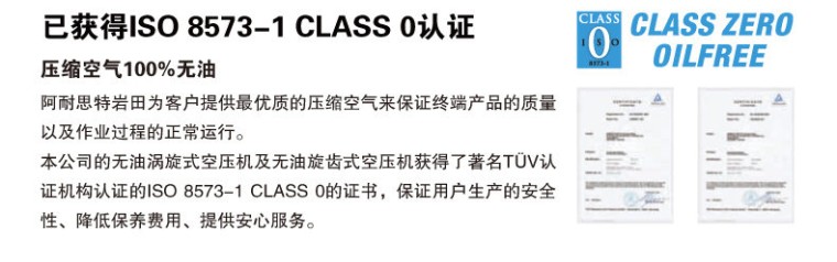 岩田SLPJ-15B无油涡旋式空压机符合ISO8573认证